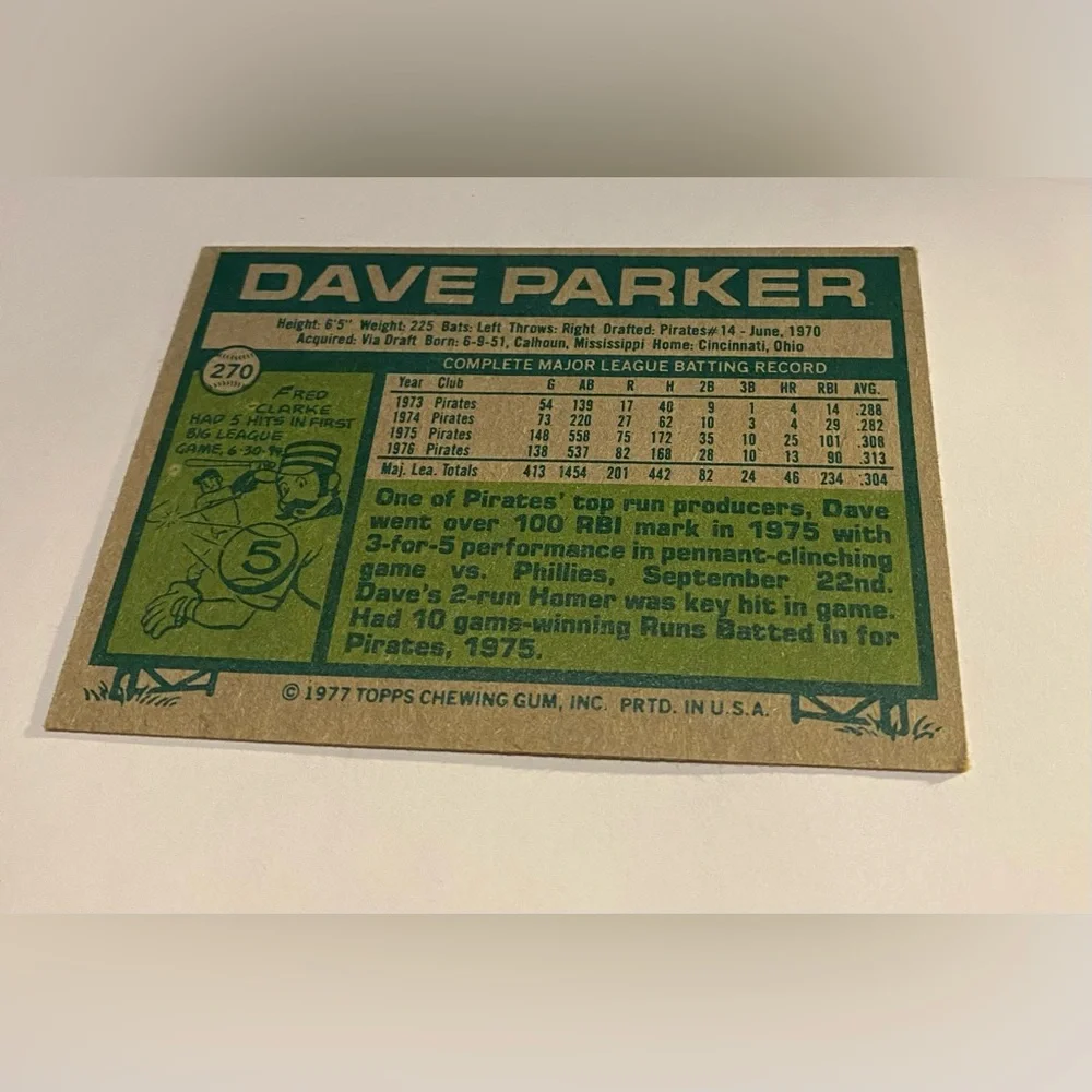 Dave Parker 1977 Topps Baseball Card #270 Pittsburgh Pirates Vintage collectible